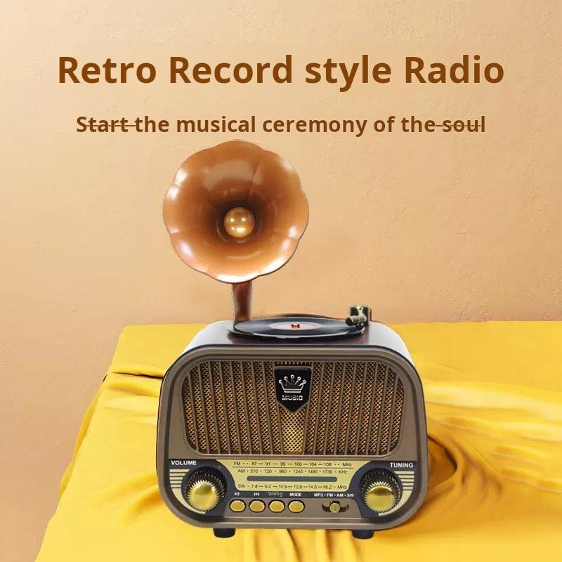 New High-end Retro Multifunctional Full Band Radio Imitating Phonograph, Mini Wireless Bluetooth Speaker, Plug-in Speaker