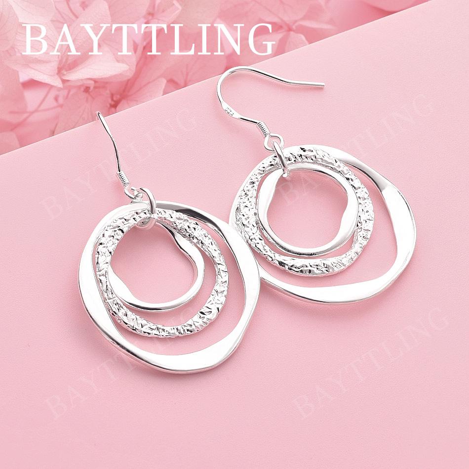 Charm 925 Sterling Silver Exquisite 3 Round Earrings for Women Fashion Wedding Gift Jewelry Accessories