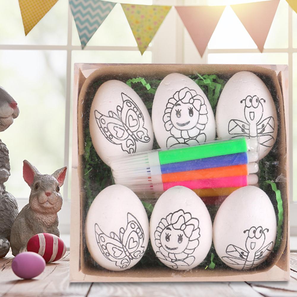 6PCS DIY Painting Easter Eggs with Paint Pen Easter Eggs Painting Kit Easter Egg Coloring Craft Kit Gift for Kids Party Favors
