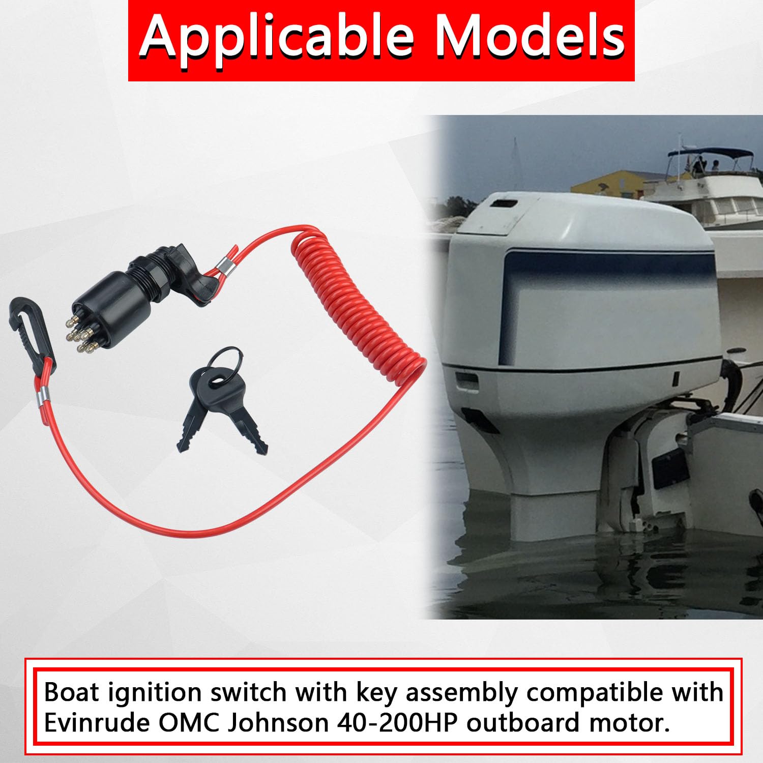 5005801 Boat Ignition Switch Key with Safety Lanyard Compatible with Evinrude Johnson OMC 40-200HP Outboard Motor 175974