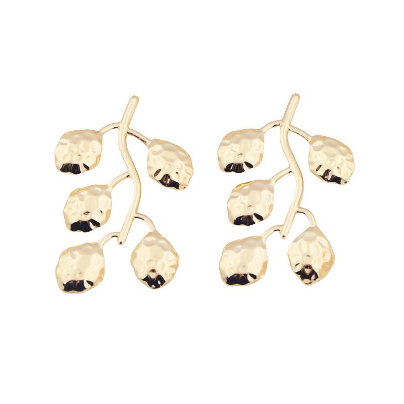 Irregular Branch Leaf Geometry Golden Smooth Stud Earrings for Women Girl Korean Love Aesthetic Daily Life Minimalist Jewelry