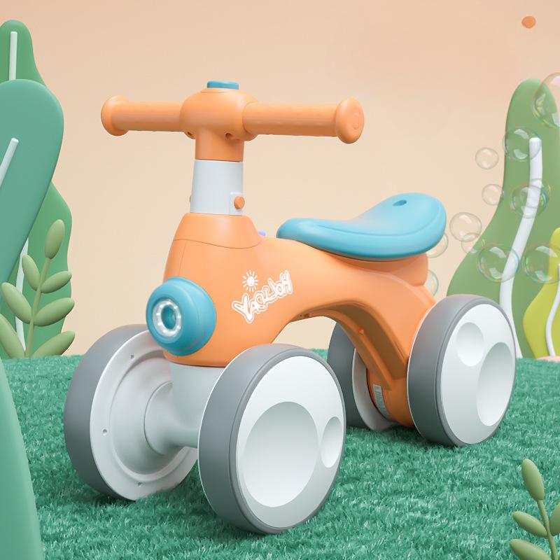 

Детский беговел с мыльными пузырями, светом и музыкой, детский велосипед с игрушками, без педалей, для малышей, 4 колеса, подарок на день рождения для мальчиков и девочек оранжевый