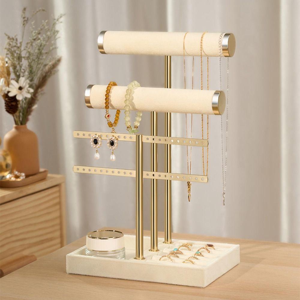 3 Tier Bracelet Holder Display Detachable Metal T Bar Velvet Bracelet Rack Storage Jewelry Holder Organizer For Earrings Rings