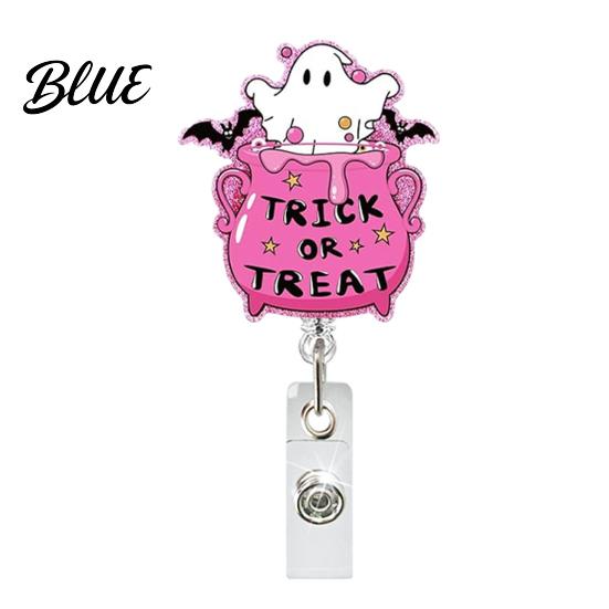 Witch ID Holder Retractable Badge Holder Halloween Glitter Acrylic Reel Cute Ghost Decorative Reel Pumpkin Card for Nurse Doctor Teacher Worker