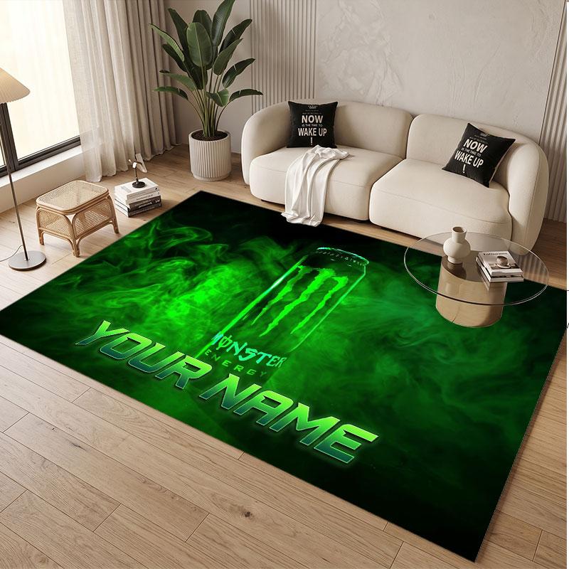 Custom Rug Monster Energy Pattern Print Name Text Soft Non‑Slip Floor Carpet for Home Indoor Decoration