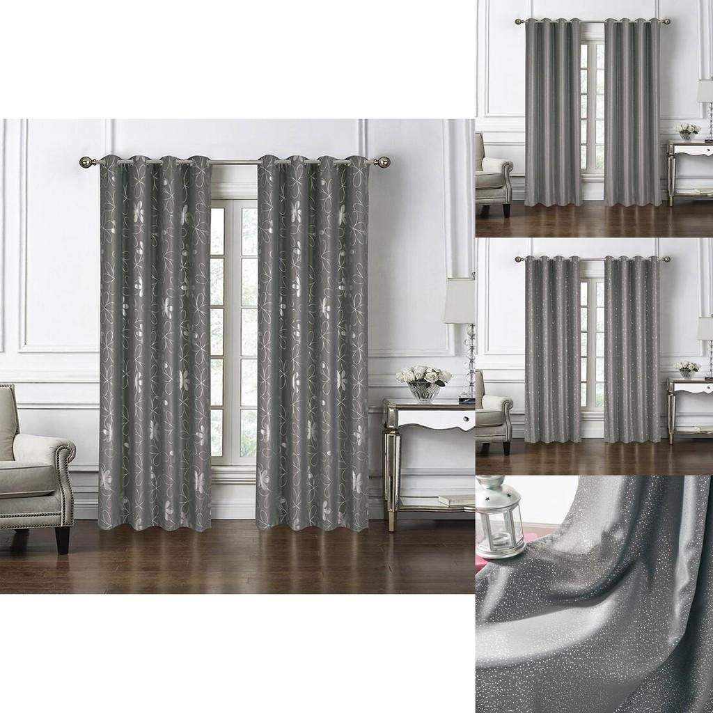 Beautiful Gray Star Moon Flower Dot Window Drapes Offering Modern Blackout Function