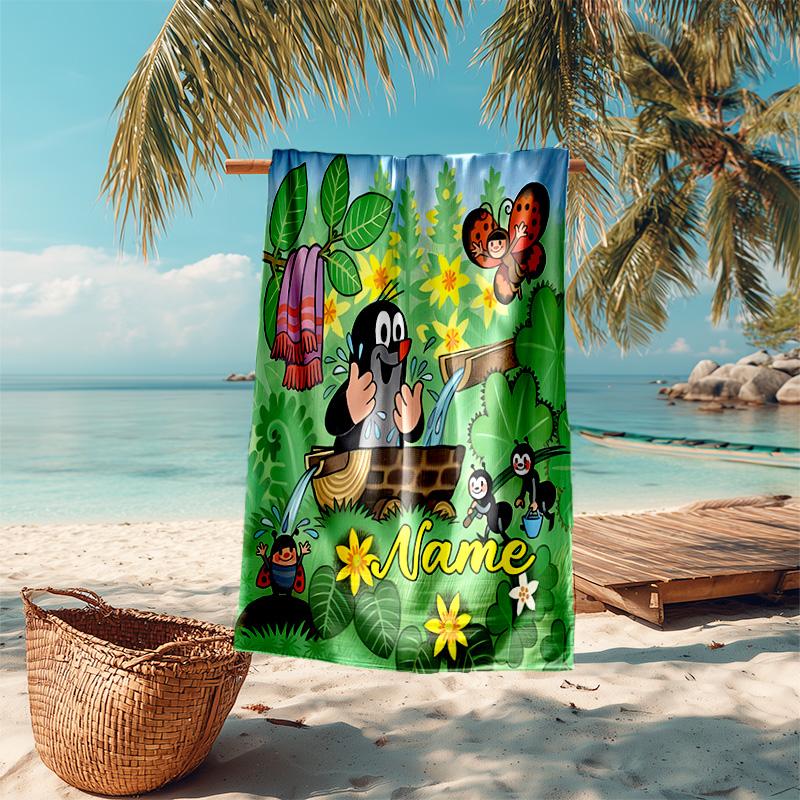 Personalized customized proof beach towel with The Little Mole pattern - soft, absorbent,quick-drying,perfect swimming,camping&bathing