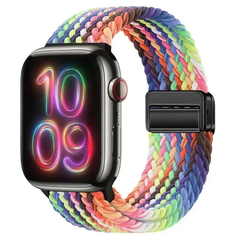 Nylon Band For Apple Watch Strap 44mm 40mm 45mm 46mm 49mm 41mm 38 Magnetic Braided Bracelet iWatch Series Se 7 6 8 9 10 Ultra 2