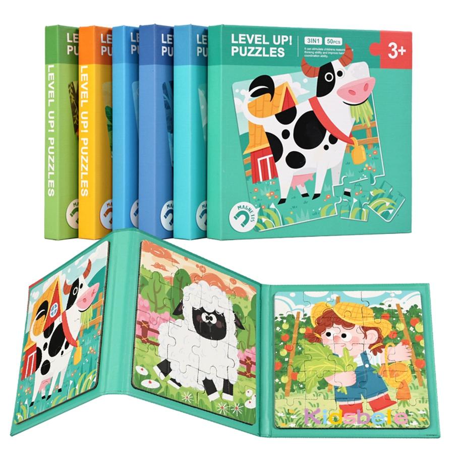 Wooden 3-In-1 Magnetic Jigsaw Game Montessori Educational Plaything 9/16/25 Pieces Toddler Early Development Game Christmas Present