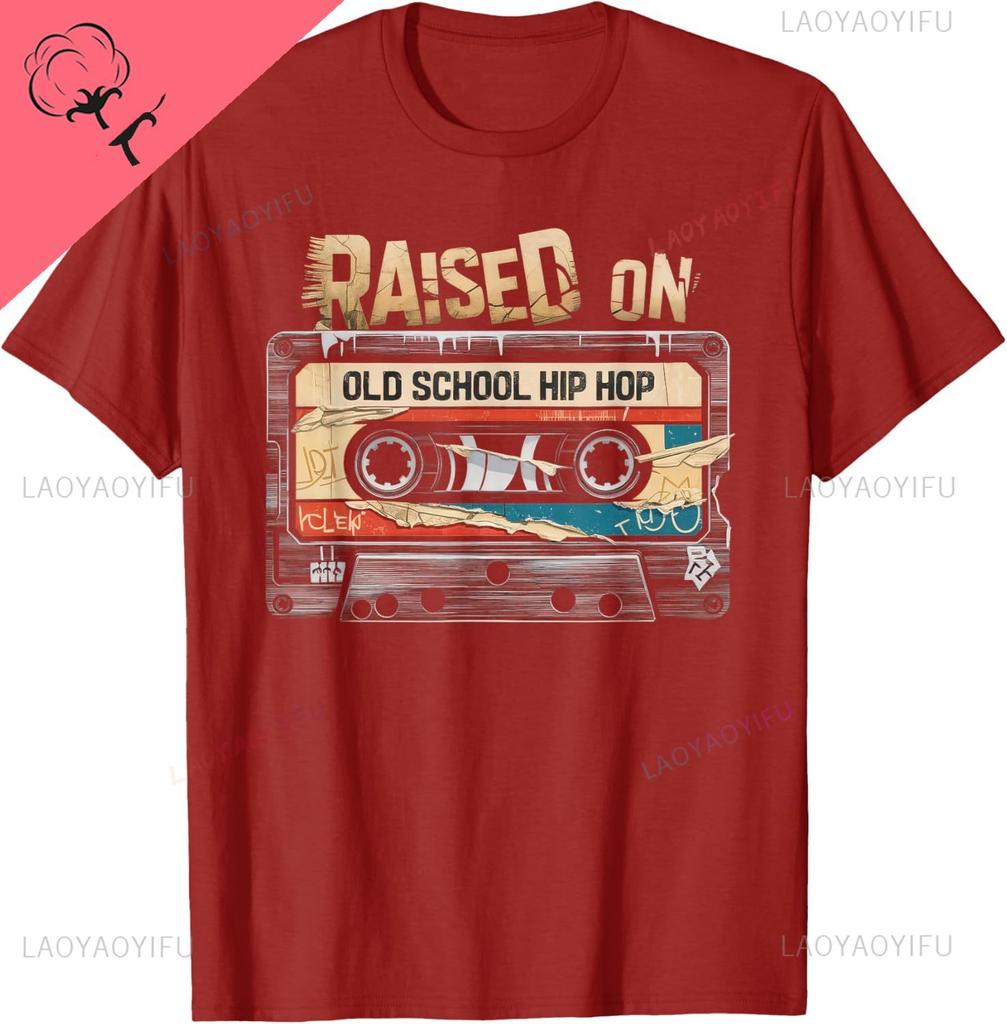 RAISED ON OLD SCHOOL HIP HOP Tshirt Cassette Graffiti Rap TShirt Vintage T Shirt Cotton Mens Clothing Camiseta Hombre