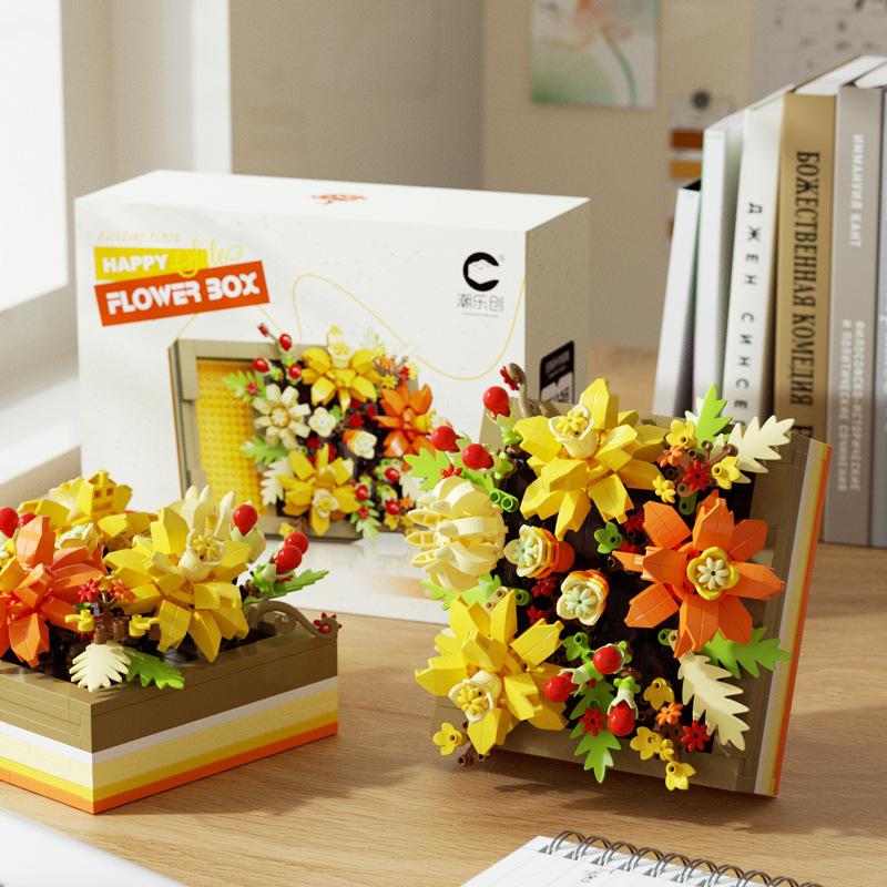 Bouquet of Roses Flower Box Blocks Drawable DIY Jewelry Box New Building Toys  Home Decor