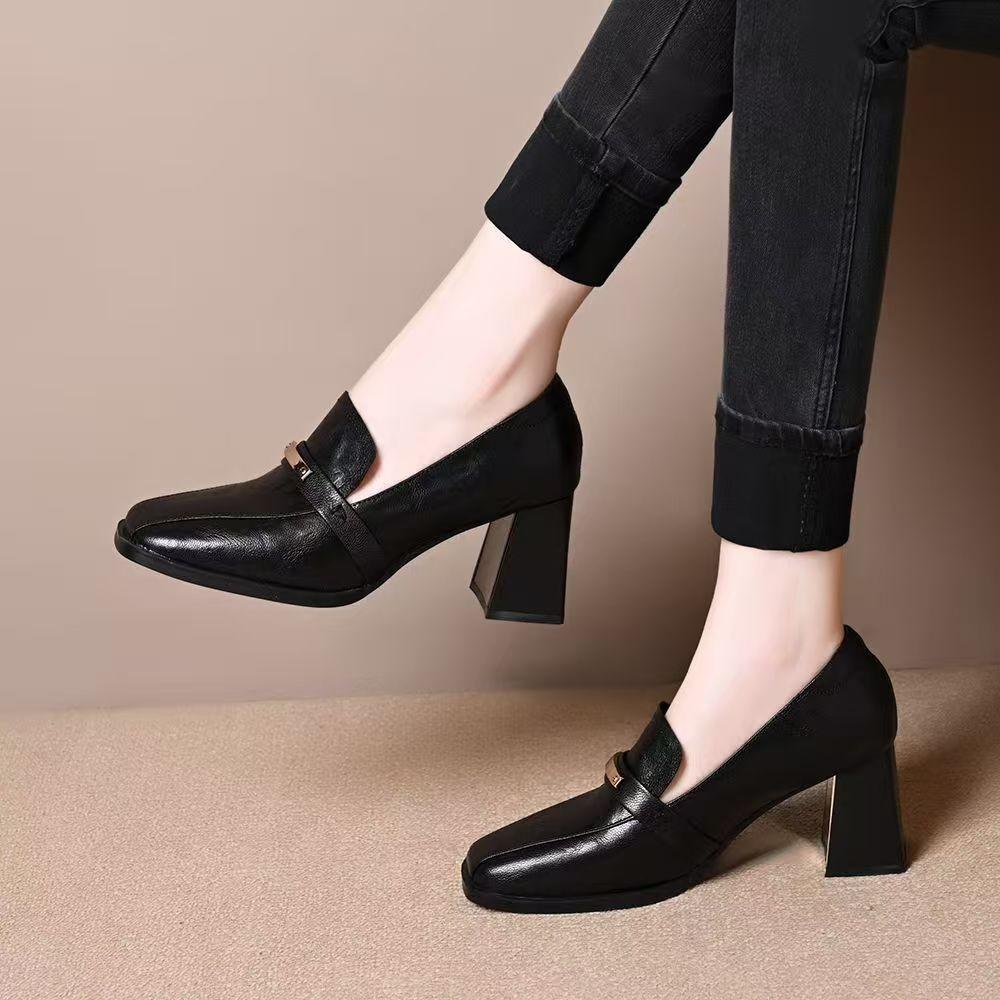 Autumn new thick heel women's shoes comfortable and simple classic fashion single shoes women