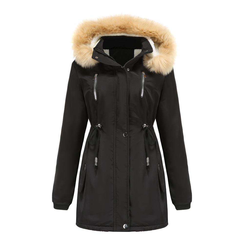 2024 Autumn/Winter Women's Thick Lambswool Cotton Jacket with Removable Hood and Fleece Lining