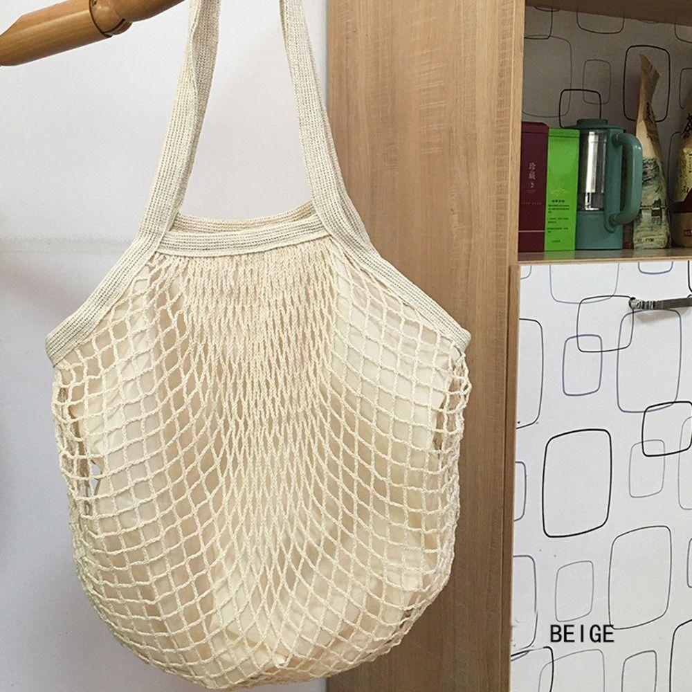 Lightweight Cotton Grocery Bags Portable Reusable Organizer Handbag Breathable Mesh Rope Mesh String Bag Fruit Vegetable Storage