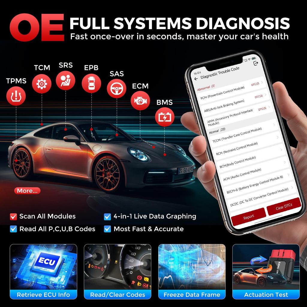 Escáner OBD2 KING BOLEN EDIAG Link Todos los Sistemas Todos los Sistemas 10 Restablecimientos 1 año Actualización Gratuita todos los OBD2 Auto Vin Soporte CANFD FCA SGW