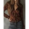 Women S Vintage Long Sleeve Floral Print Brown Shirt