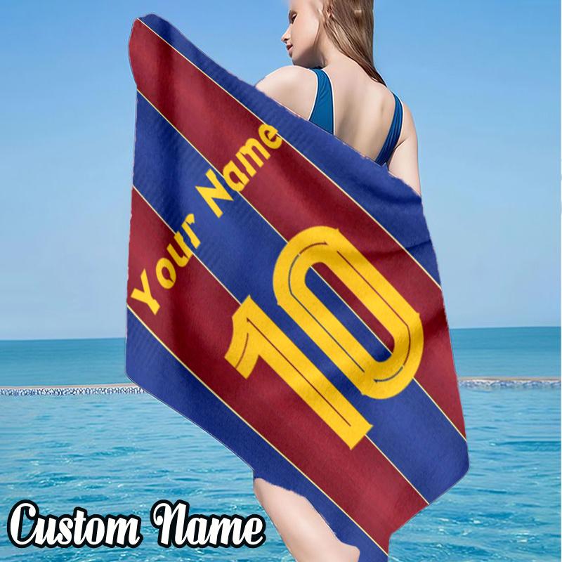 Custom Name Number 10 Jersey Beach Towel - Soft, Ultra-Absorbent Microfiber, Lightweight, Perfect for Beach, Parties, Travel, Camping