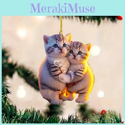 Cute Acrylic Couple Cat 2d Car Hanging Decoration Stylish Keychain Gift For Lovers