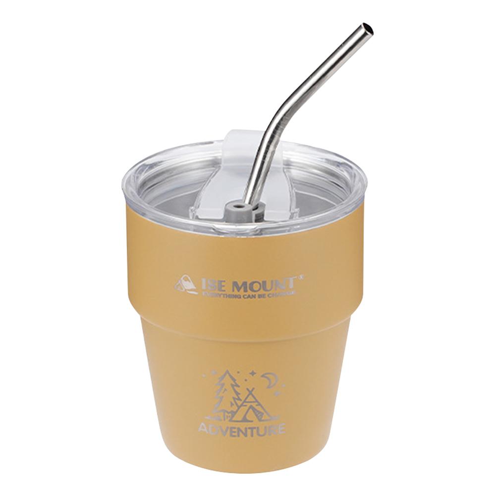 Double Wall Insulated Coffee Cup with Straw 304 Stainless Steel Tea Coffee Milk Mug Stackable for Travel Hiking