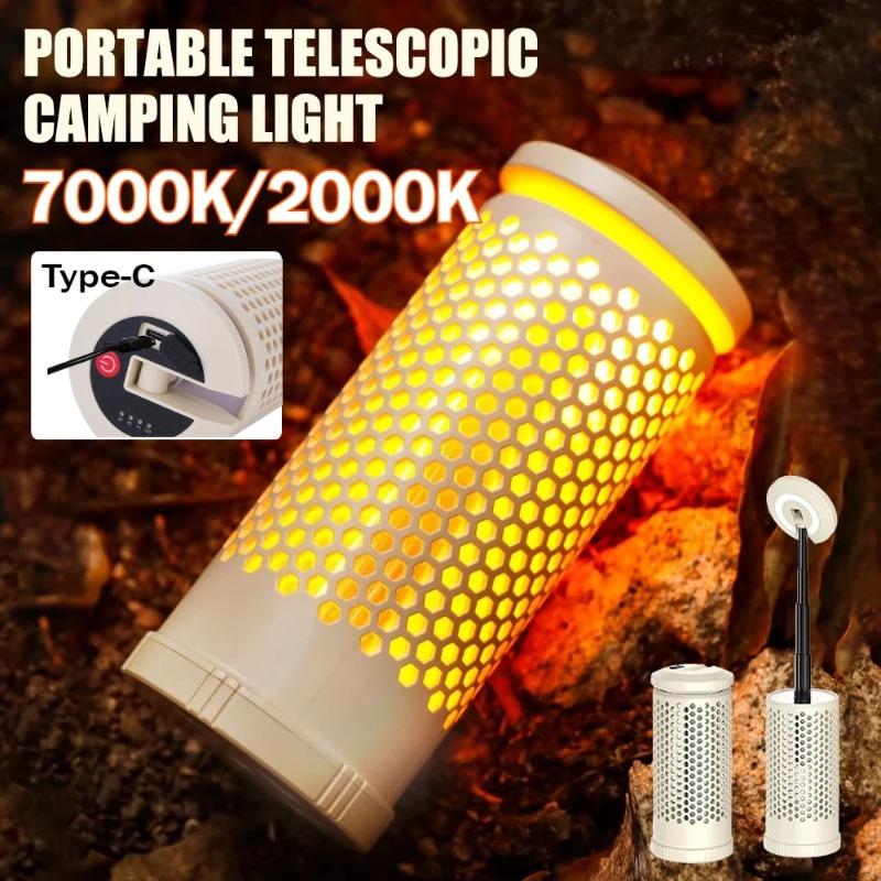 Portable Camping Lantern,Warm/Cool White,Type-C Charge,Battery Display,Retractable, 180° Rotatable,Hook,Camping/Fishing/Outdoor