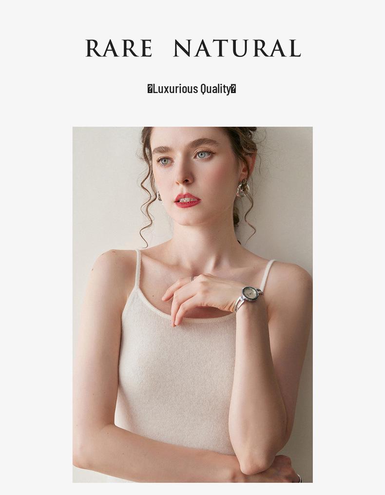 Kašmírově šedé tílko na špagetová ramínka pro ženy - Slim střih, hřejivá vlněná vesta na jaro, podzim, zimu