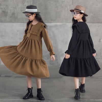 Robe d'automne pour filles, Double col, manches longues, robe de gâteau pour enfants, robe de princesse longue
