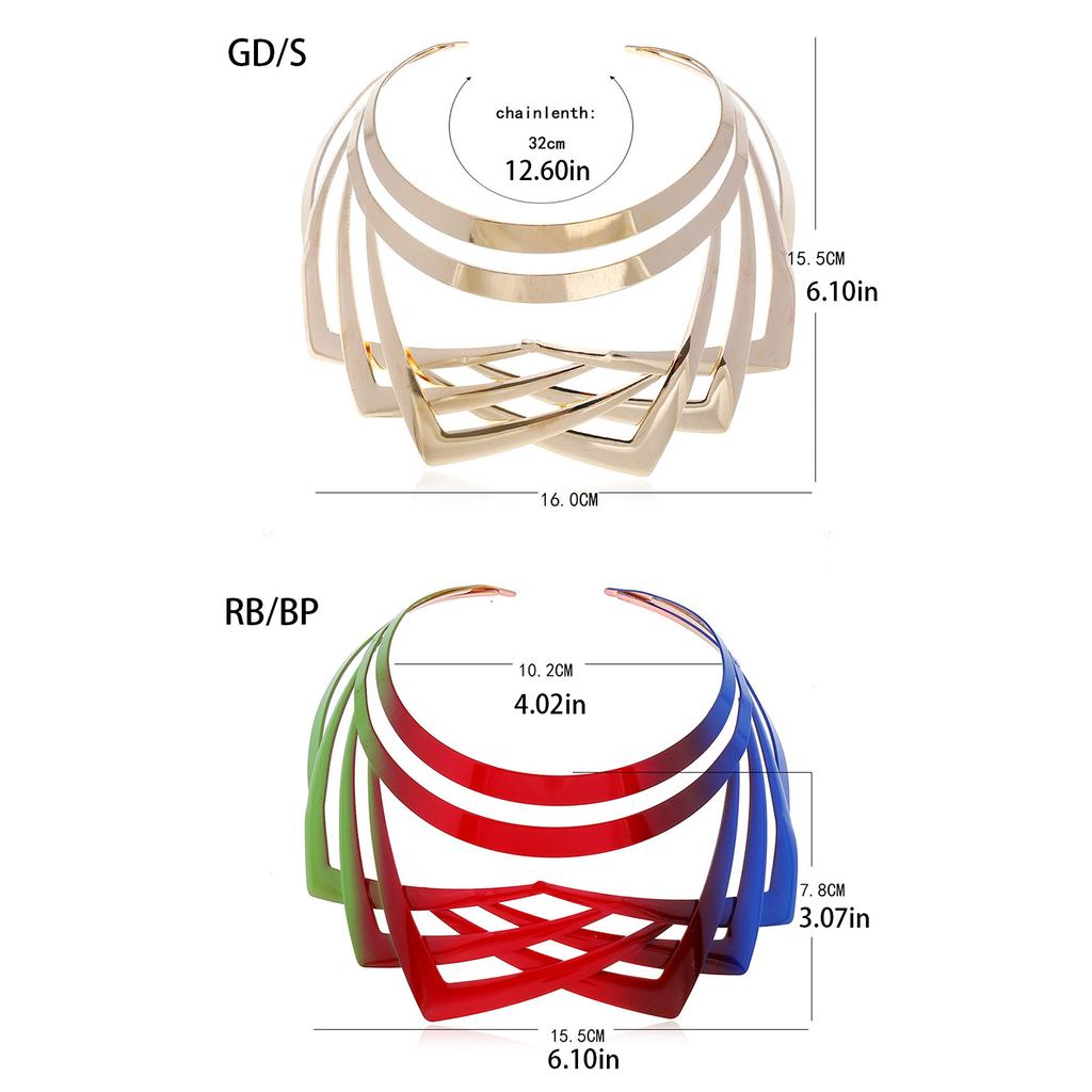 Cooler metallischer Choker Schichtketten Halskette Elegantes kantiges Kragen Schmuckstück für Hochzeitsfoto Bühnenshow
