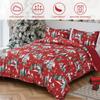 Red Merry Christmas Duvet Cover Set - Double Santa Claus & Christmas Tree Snowflake Pattern Soft Microfiber Bedding Set