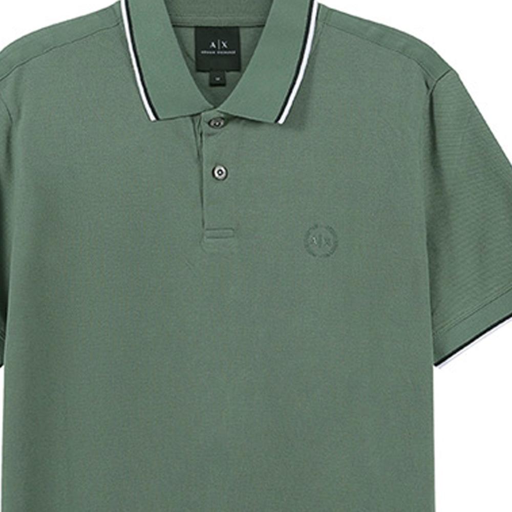 Armani Exchange SS23 Logo Striped Print Trim Embroidered Short Sleeve Polo Shirt Men Tops Dark-Green 8NZF75-Z8M5Z-1881