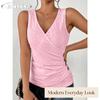 QICED Women's Fashion Casual Solid Color Print V-Neck Sleeveless  Blouses & Shirts