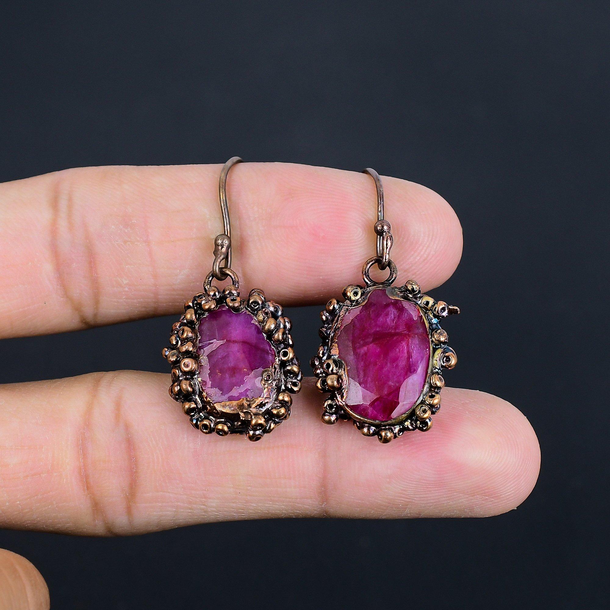 

Рубиновые серьги Ювелирные изделия из драгоценных камней, Медные гальванопластические серьги ручной работы, Ювелирные изделия новейшего дизайна 2.55 Inches