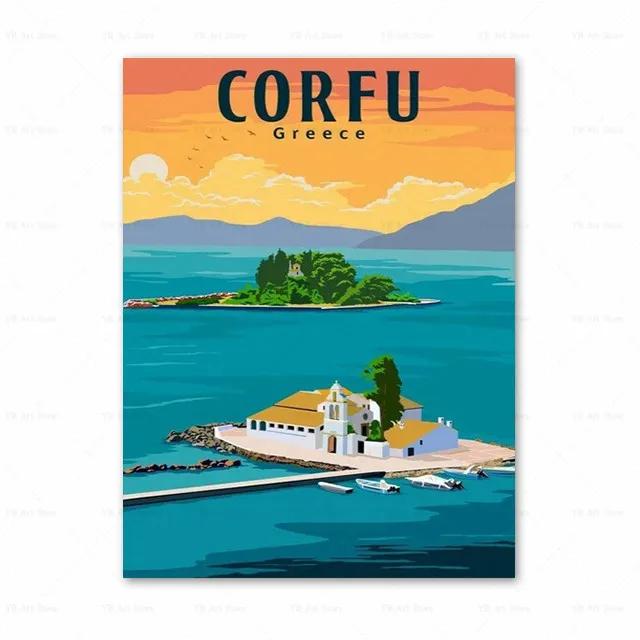 Spanien Amalfiküste Santorini Französische Riviera Italien Druck Kunst Leinwand Poster Für Wohnzimmer Dekoration Zuhause Wandbild