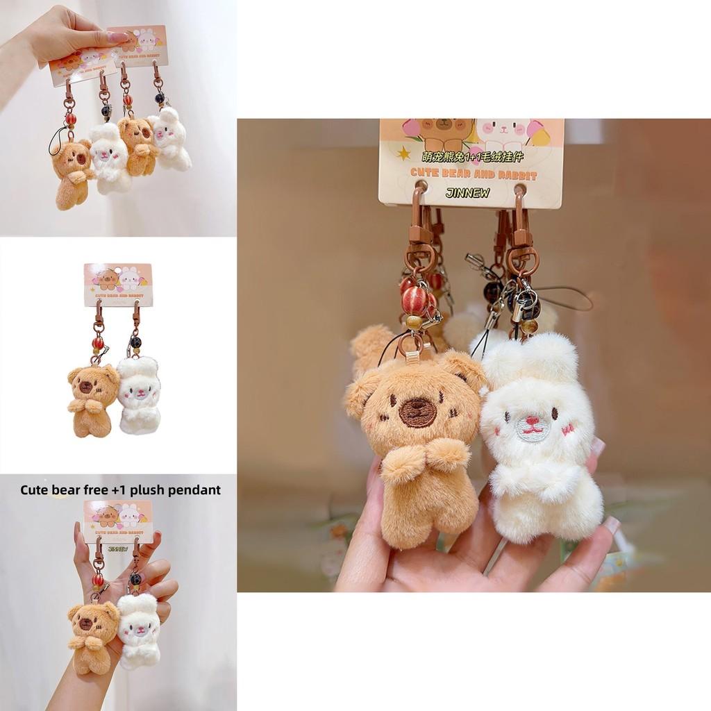 Rabbit Bear Plush Animal Keychain Set With Soft Fur For Kids And Collectors
