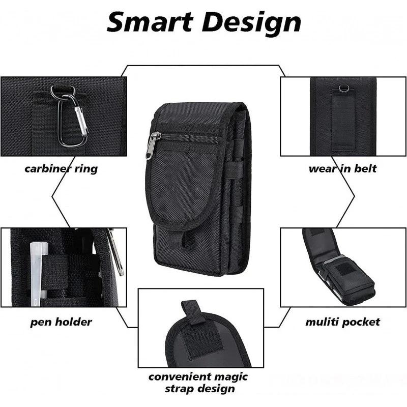 Flip Phone Bag with Three Compartments for Casual Pen Insertion and Waist Hanging Men's Belt Loop Pouch Large Capacity Wallet