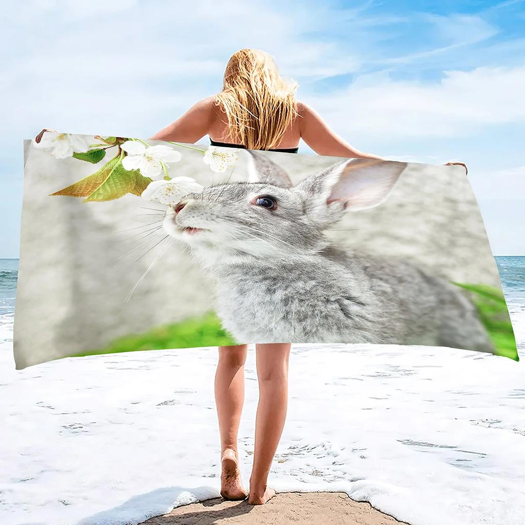 Rabbit Beach Towel,Easter Bath Towel Soft Microfiber Beach Towel Quick Dry Sand Free Lightweight Oversized Large Pool Towel