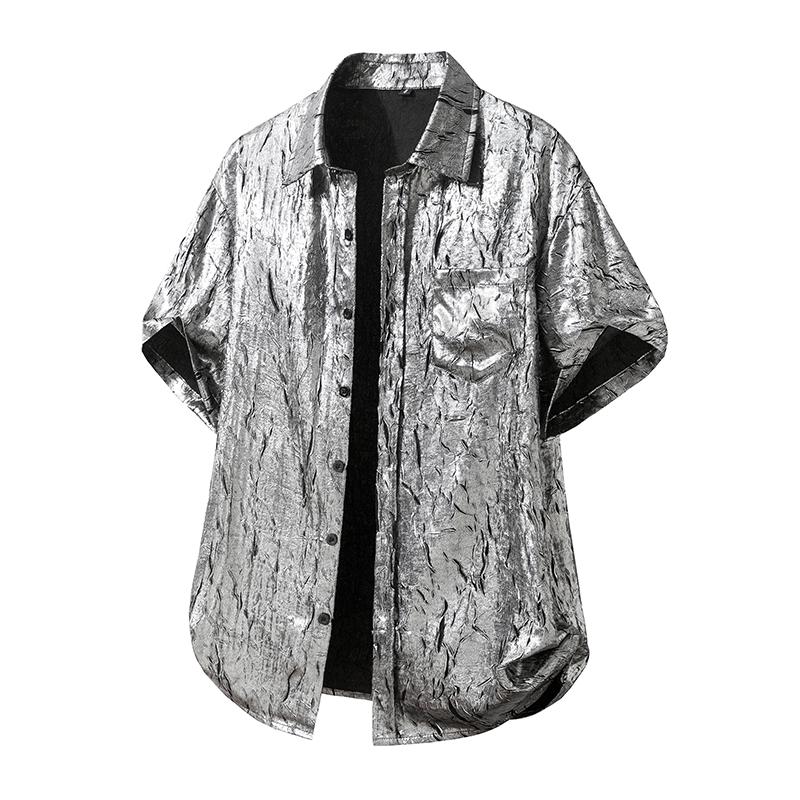 

Vintage Metallic Gold Sliver Bronzing Print Man Hawaiian Shirts 2026 Summer Luxury Holiday Mens Beach Shirt Hip Hop Streetwear Euro Size S