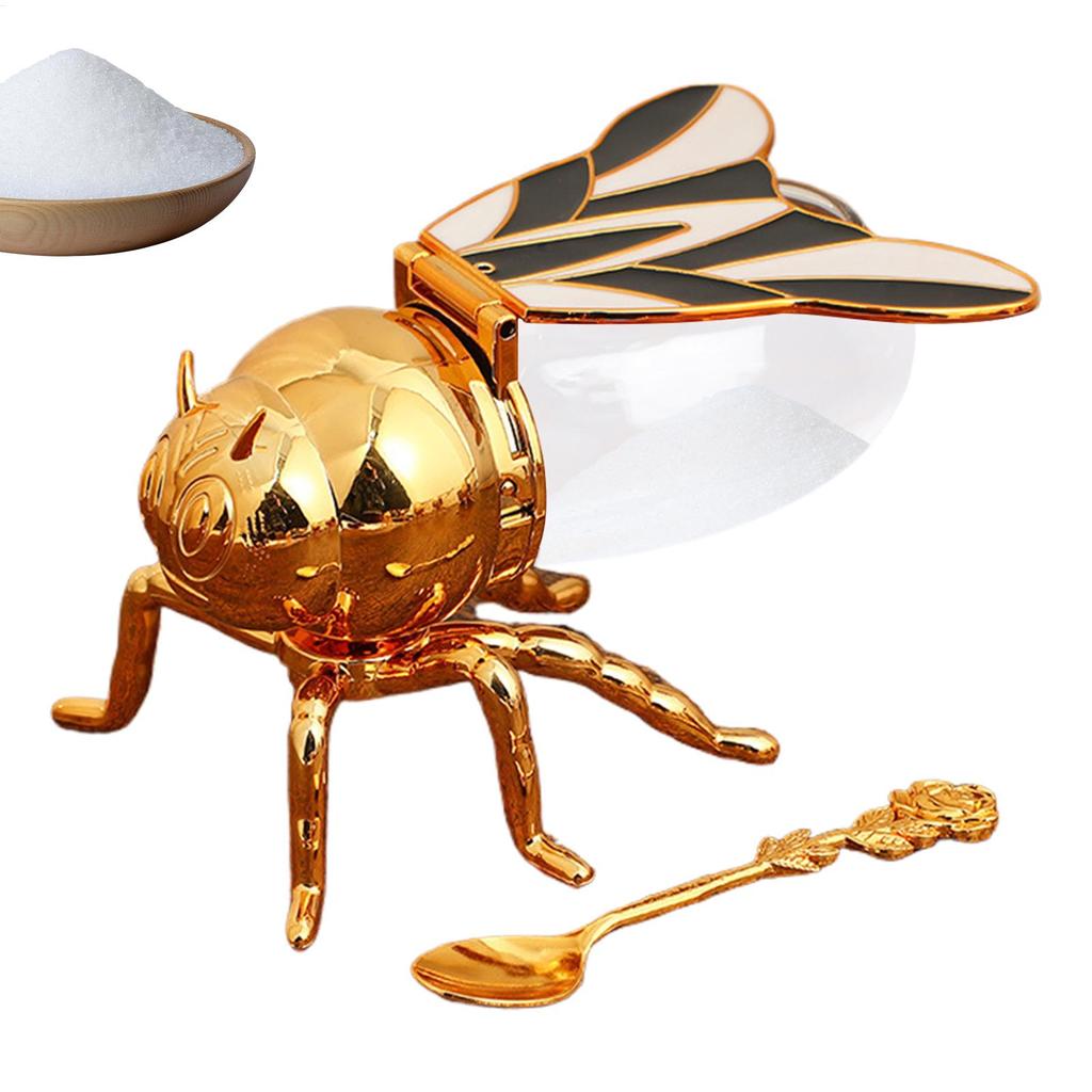 Recipiente Creativo con Forma de Abeja para Almacenar Miel, Dispensador, Tarro de Miel de Abeja, Tarro de Especias y Condimentos de Cocina con Cuchara y Soporte de Almacenamiento