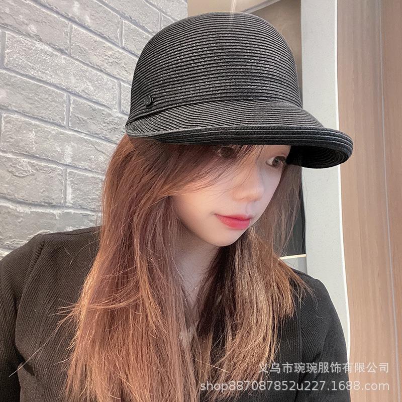 Casual Wind Curling Big Brim Cap Women's Fine Grass Woven Breathable Sunshade Sunscreen Hat Korean Version Beach Hat