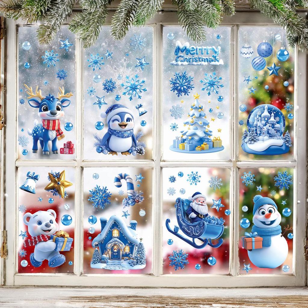 Christmas Decorative Glass Static Cling Stickers: Santa, Snowflakes, Snowmen Window Decals