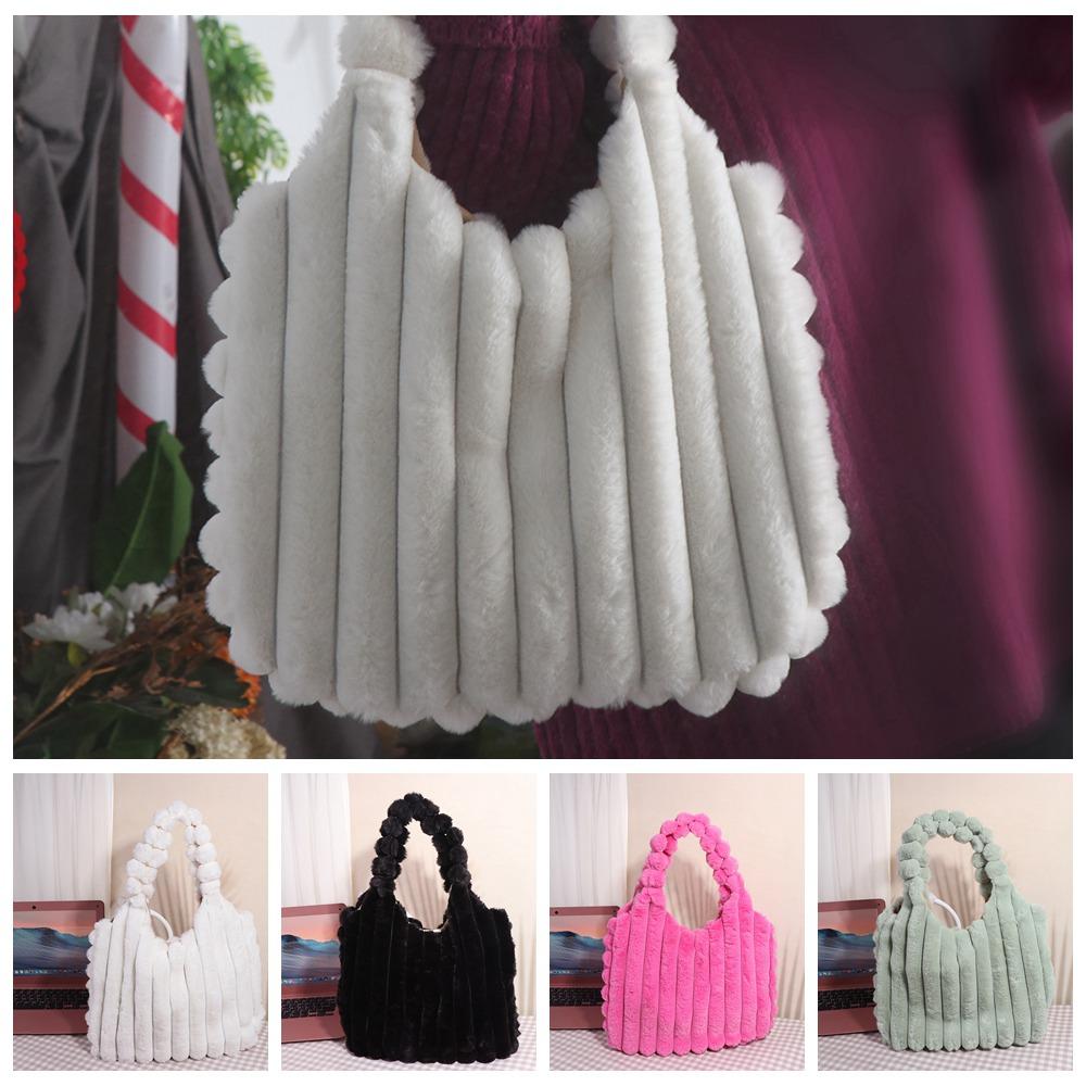 Große Plüsch-Handtasche Einfarbige Plüsch-Umhängetasche Kawaii Plüsch-Tragetasche Winter