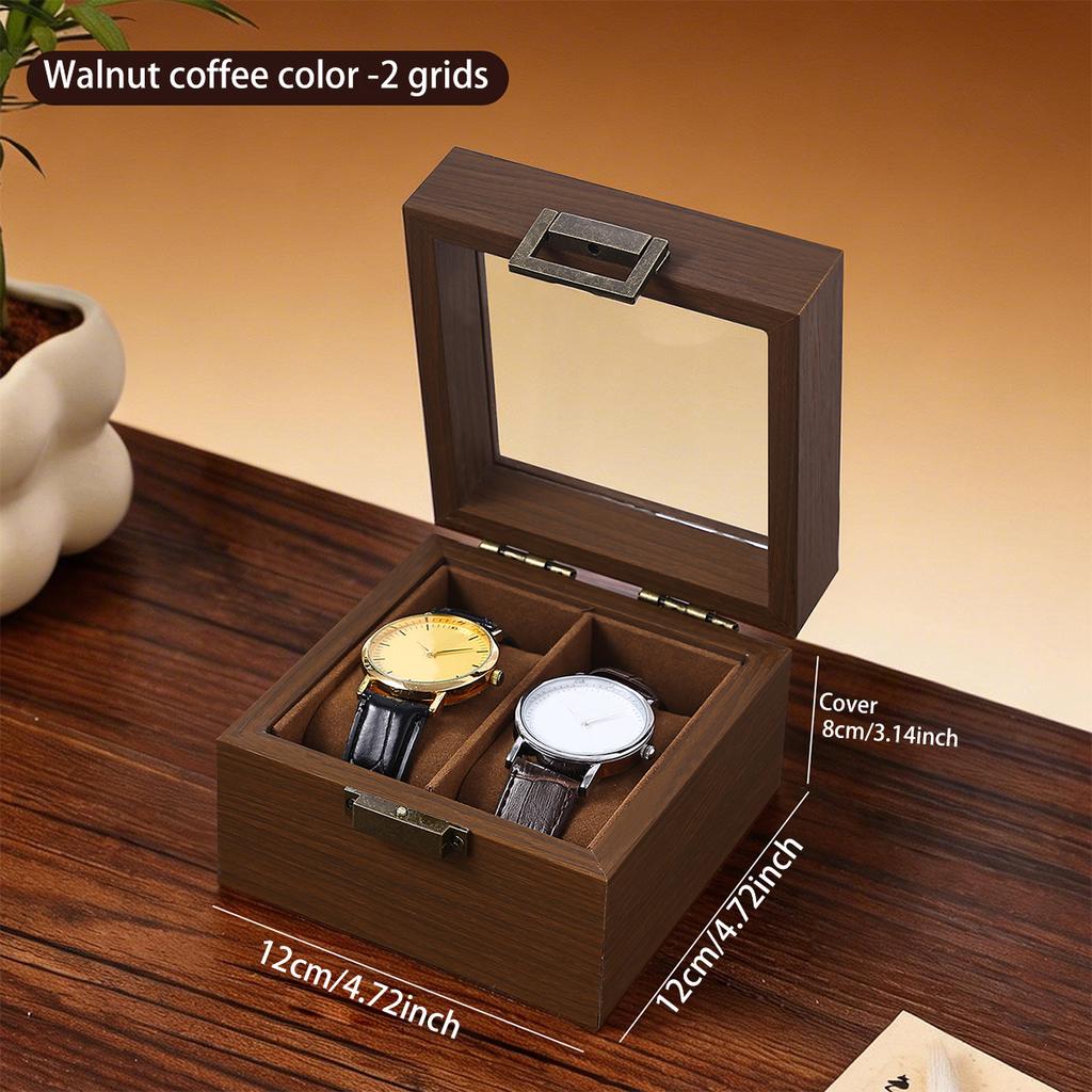 1pc Multi grid wooden watch box with glass cover adjustable jewelry storage box glasses bracelet velvet watch display box