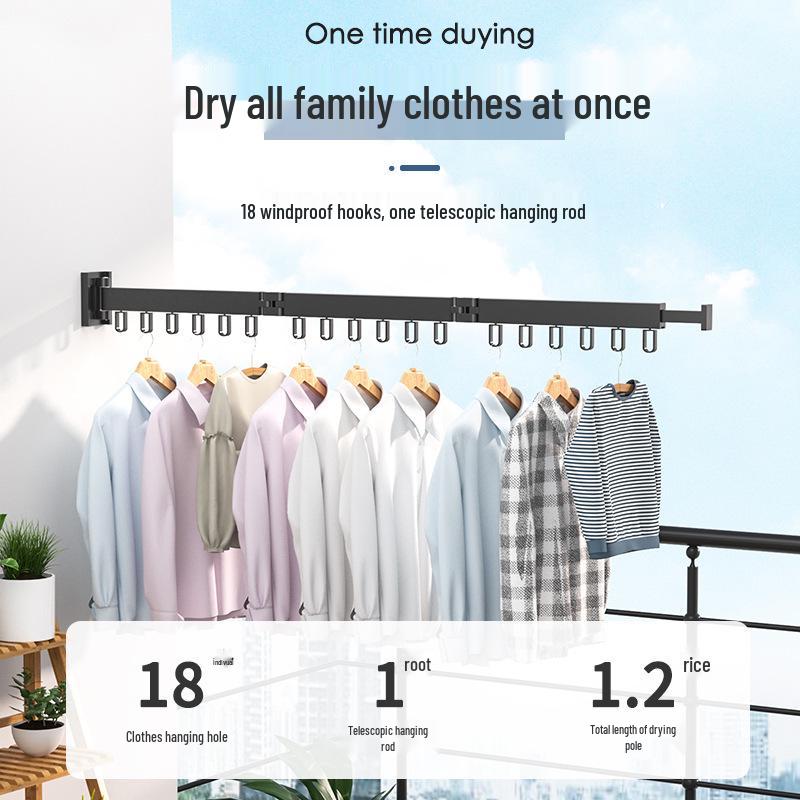 Wall-Mounted Telescopic Folding Clothes Drying Rack for Indoor/Outdoor Use