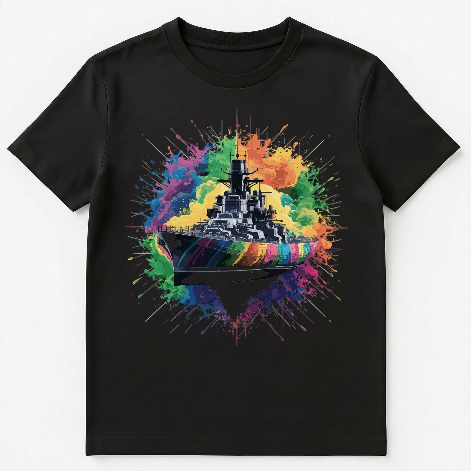 Colorful Paint Splash Battleship Art Graphic Unisex T-Shirt XL