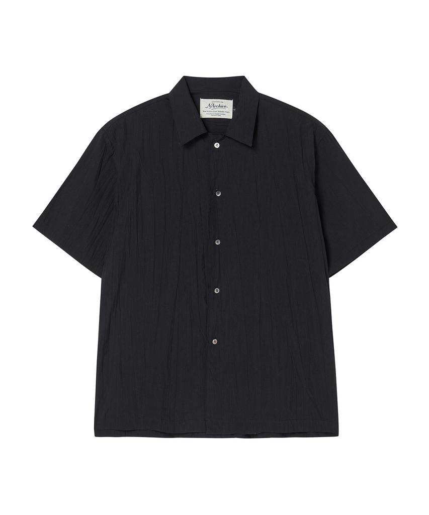 BEYOND CLOSET [Collection Line] Crease Cotton Open Collar Short Sleeve Shirt Black