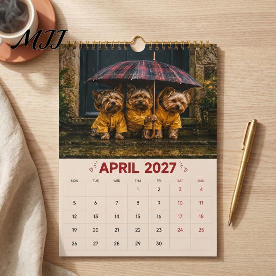 Academic Year Time Planner Yorkshire Terriers 2027 Wall Calendar, Cute Dog 12 Monthly Planner, Thick Animal Theme Office Decor Paper Spiral