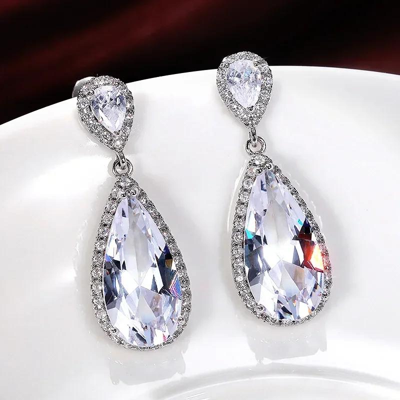 Neue Wunderschöne Damen Ohrhänger Großer Birnenförmiger Zirkonia Anmutige Braut Hochzeits Verlobungs Ohrringe Modeschmuck