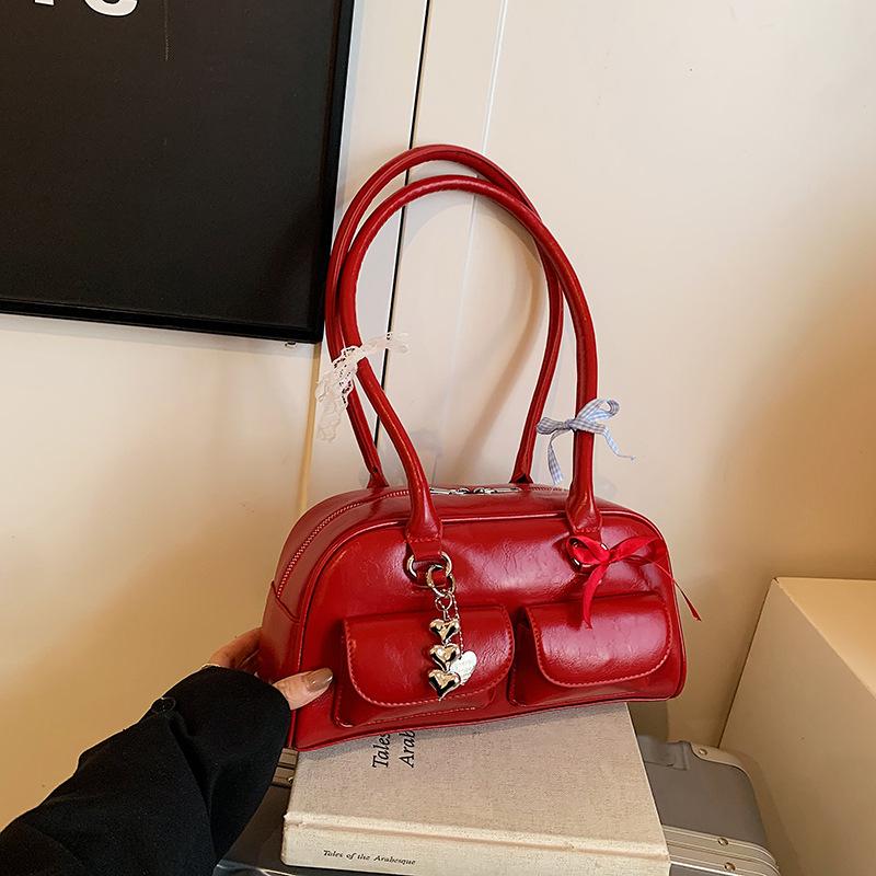 Einfache süße Schleife Unterarmtasche Damen 2026 Sommer einfarbig Boston Pendler Umhängetasche