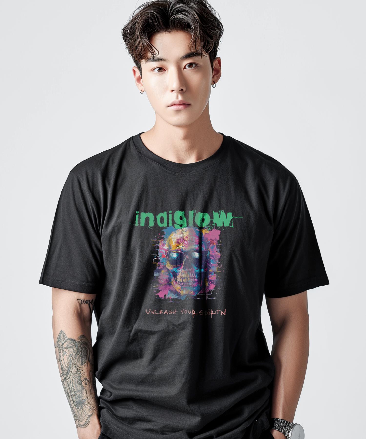 Indi Glow Street Art Skull Mural Vintage T-Shirt Black/L