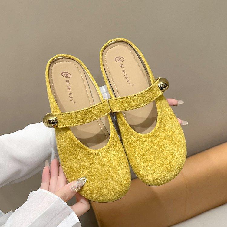 Sapato Único Francês Retrô de Boca Baixa para Mulheres na Primavera de 2025, Solado Suave e Macio, Sapato Único Amarelo de Sola Reta