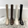 Rear zipper velvet boots New squareheaded knight boots White versatile high boots Women's thin boots